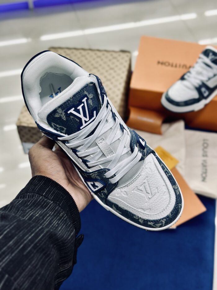 Louis Vuitton LV Trainer Monogram Denim White Blue - Image 3