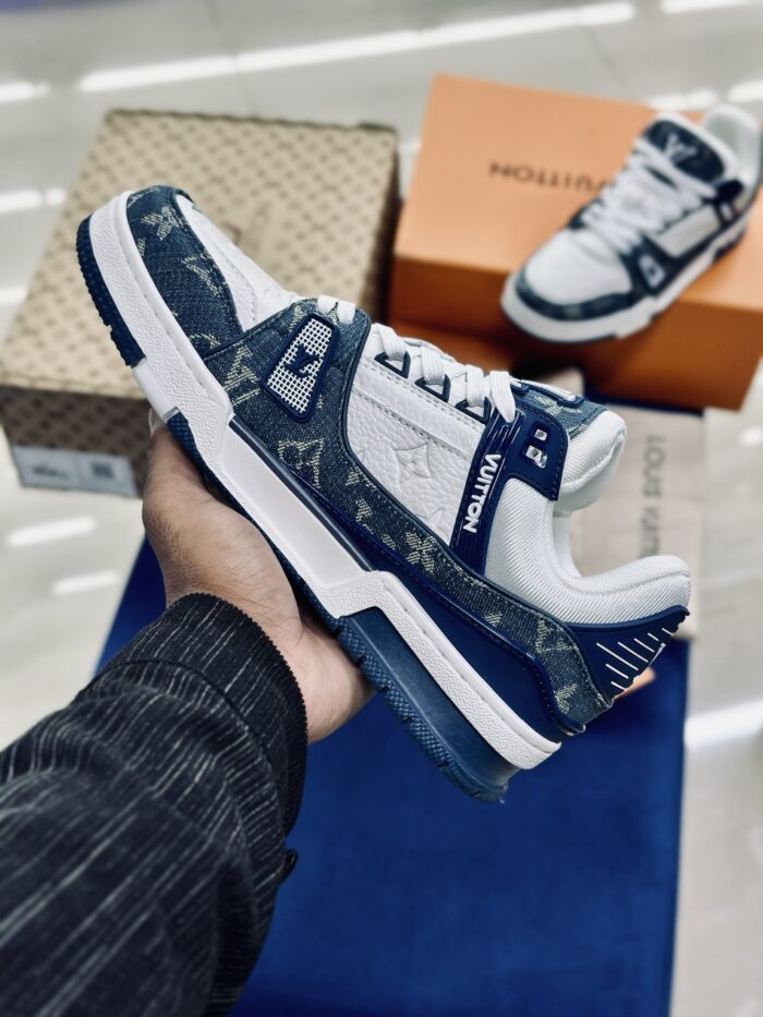 Louis Vuitton LV Trainer Monogram Denim White Blue - Image 2