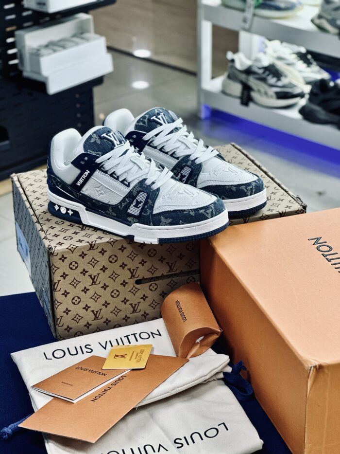 Louis Vuitton LV Trainer Monogram Denim White Blue - Image 6