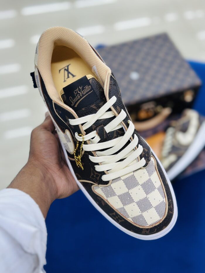 Louis Vuitton x Nike Air Jordan 1 Low OG Custom Brown - Image 4