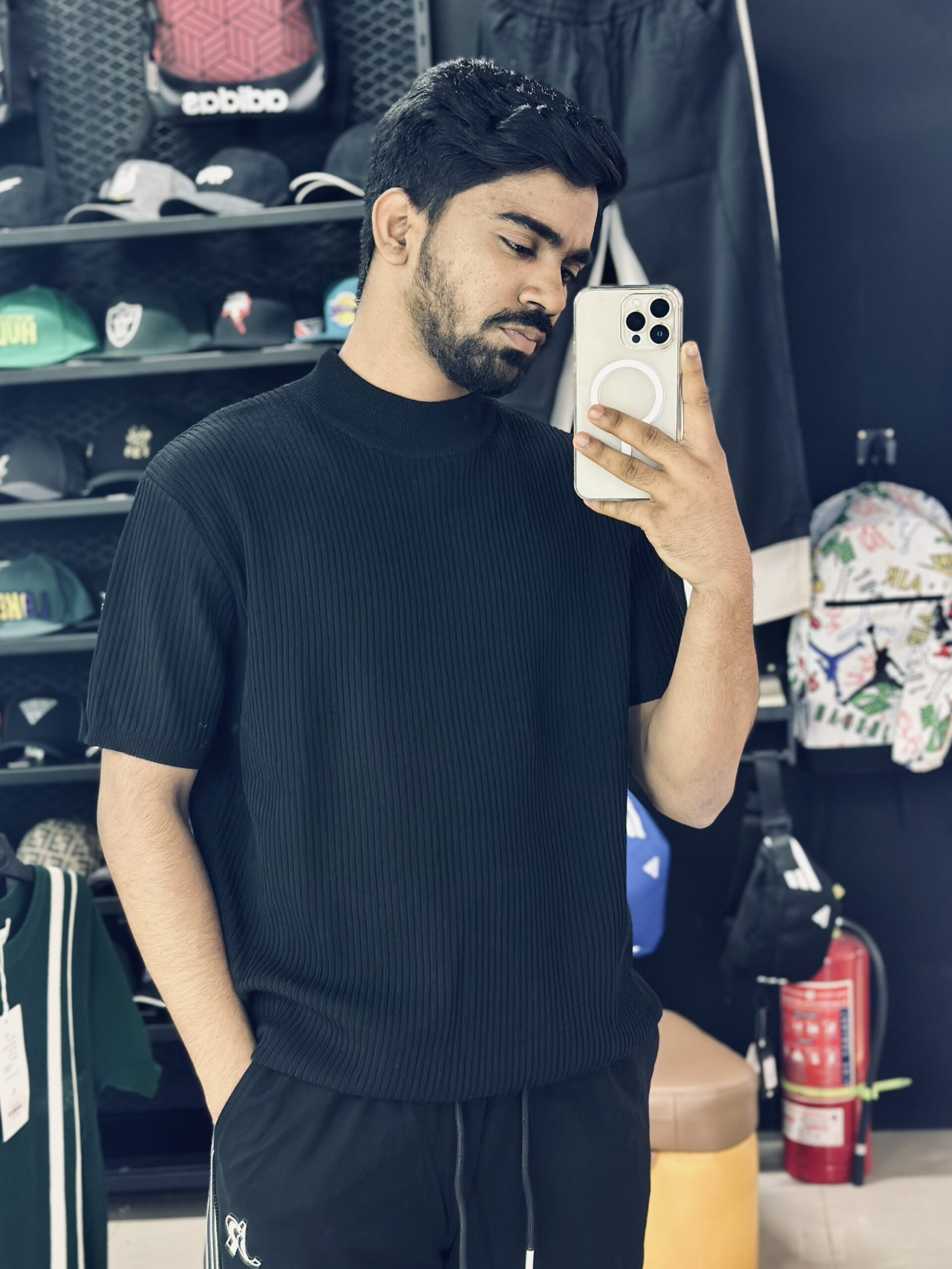 img_4206 Short-Sleeved Mock Turtleneck T-Shirt (Black) - Image 1