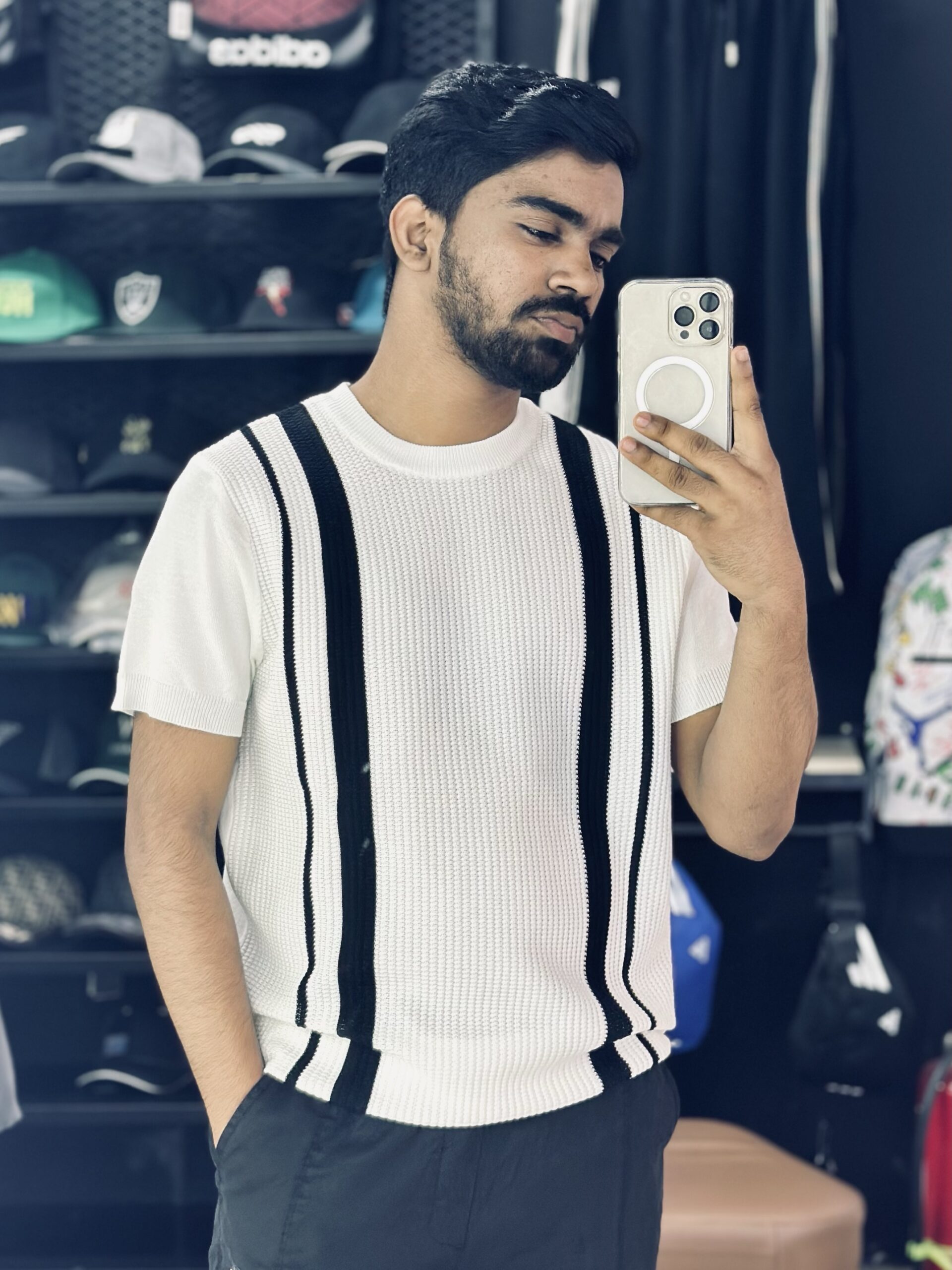 img_4266 Knitted Stripe T-shirt (White) - Image 1