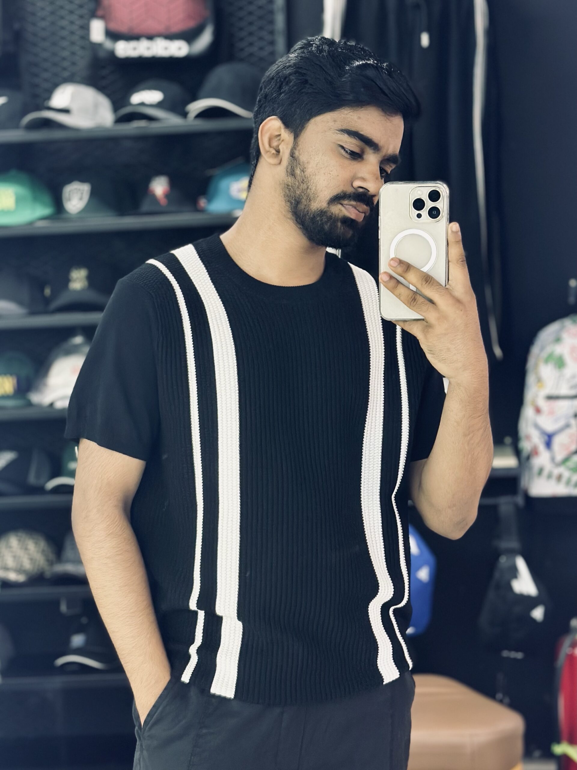 img_4268 Knitted Stripe T-shirt (Black) - Image 1