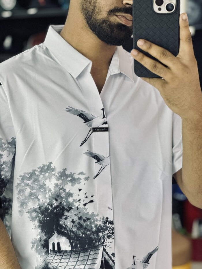 Short-Sleeves Monoshade Shirt (White) - Image 2